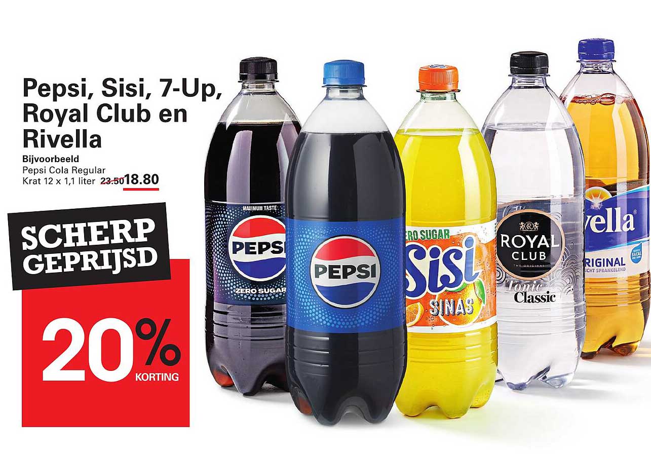 Pepsi, Sisi, 7-Up, Royal Club en Rivella - 20% korting