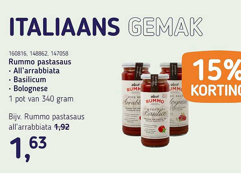 Rummo pastasaus All’arrabbiata Basilicum Bolognese 15% KORTING