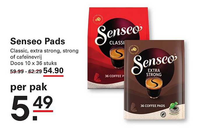 Senseo Pads Classic, extra strong, strong of cafeïnevrij Doos 10 x 36 stuks