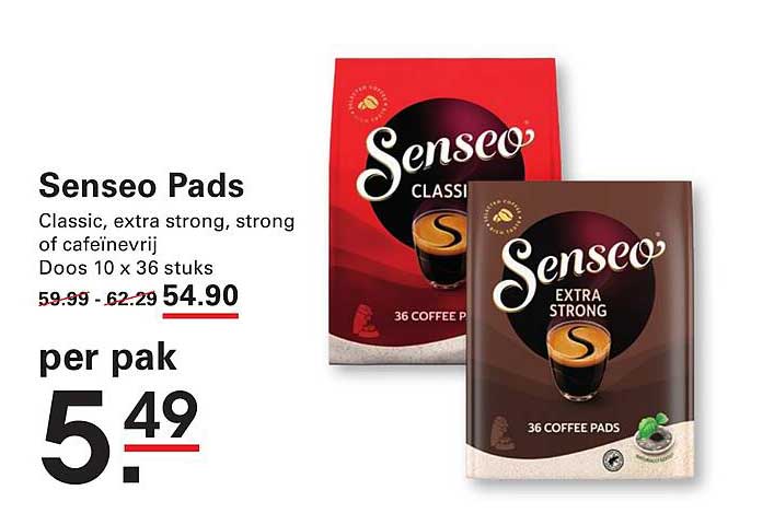 Senseo Pads Classic, extra strong, strong of cafeïnevrij Doos 10 x 36 stuks