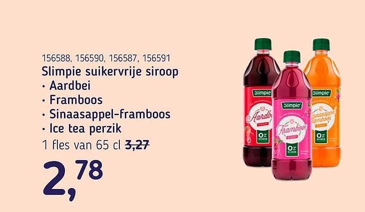 Slimpie suikervrije siroop - Aardbei - Framboos - Sinaasappel-framboos - Ice tea perzik