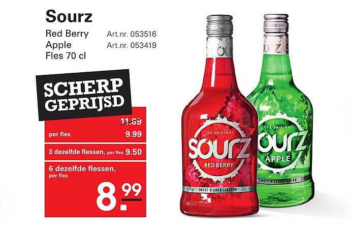 Sourz Red Berry Apple Fles 70 cl SCHERP GEPRIJSD