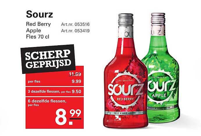 Sourz Red Berry Apple Fles 70 cl SCHERP GEPRIJSD