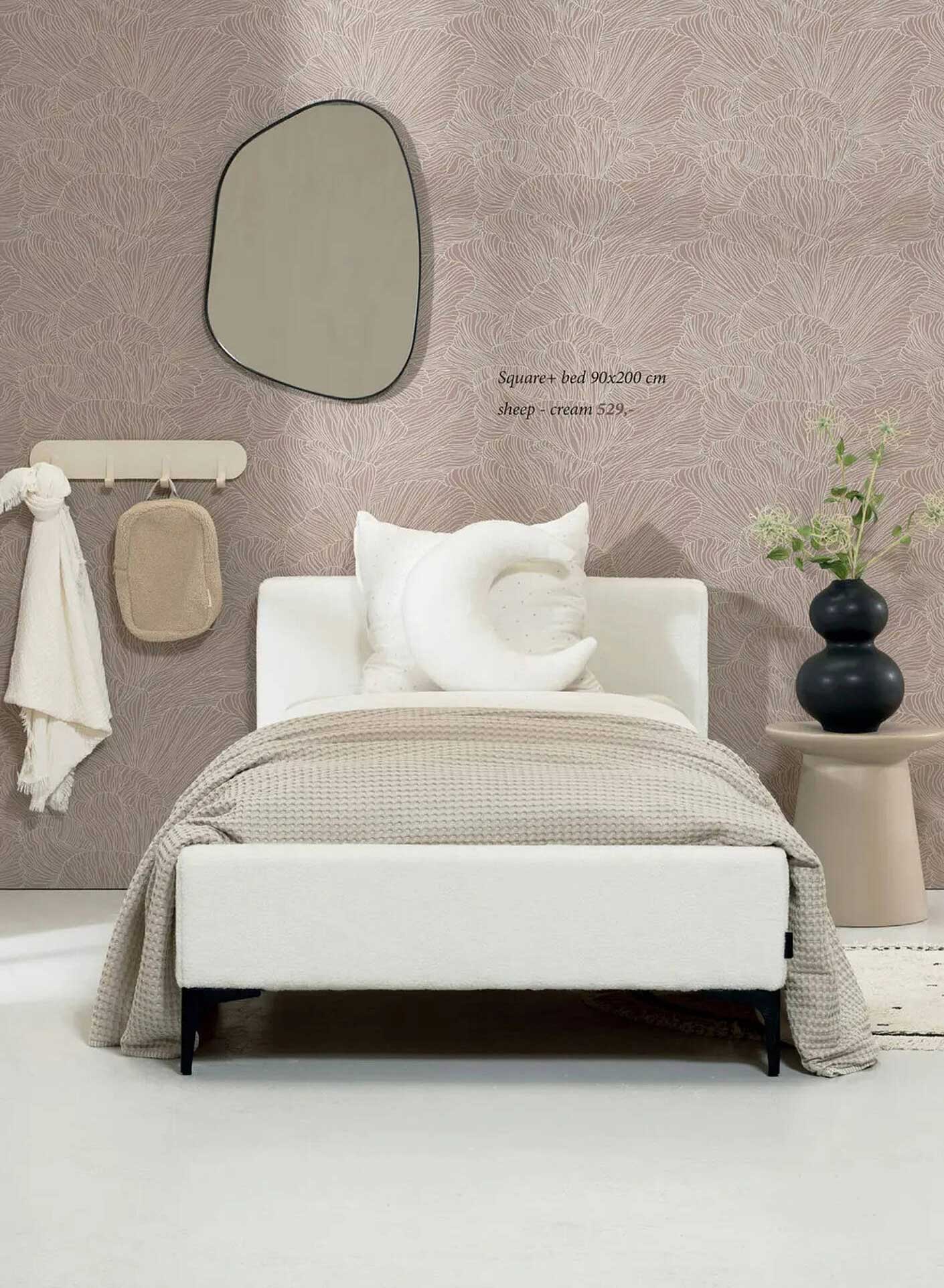 Square+ bed 90x200 cm sheep - cream