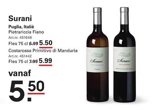Surani Puglia, Italië Pietrariccia Fiano Costarossa Primitivo di Manduria vanaf 5.50