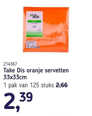 Take Dis oranje servetten 33x33cm