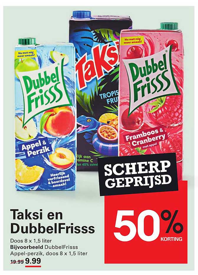 Taksi en DubbelFrisss 50% korting