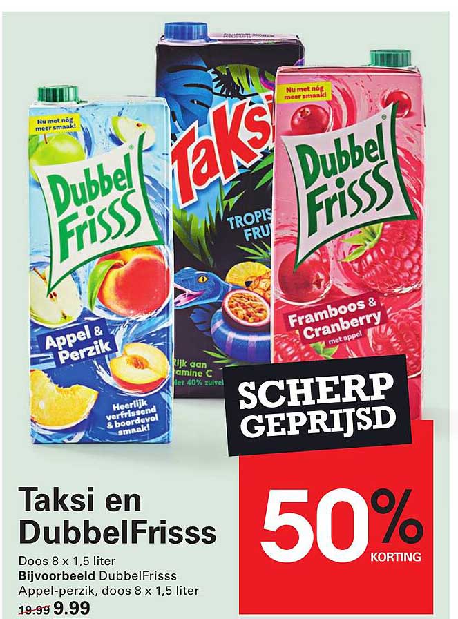 Taksi en DubbelFrisss 50% korting