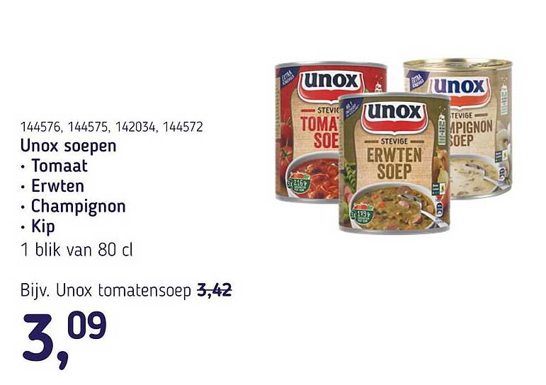 Unox soepen - Tomaat - Erwten - Champignon - Kip