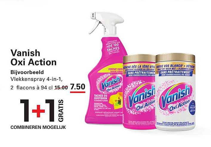 Vanish Oxi Action Vlekkenpray 4-in-1, 2 flacons à 94 cl 1+1 GRATIS