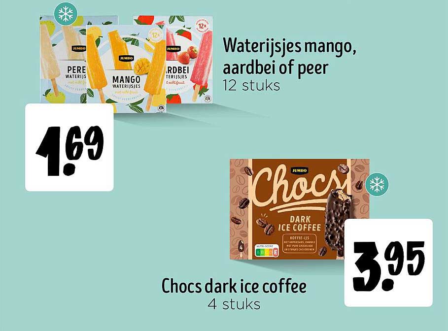 Waterijsjes mango, aardbei of peer 12 stuks