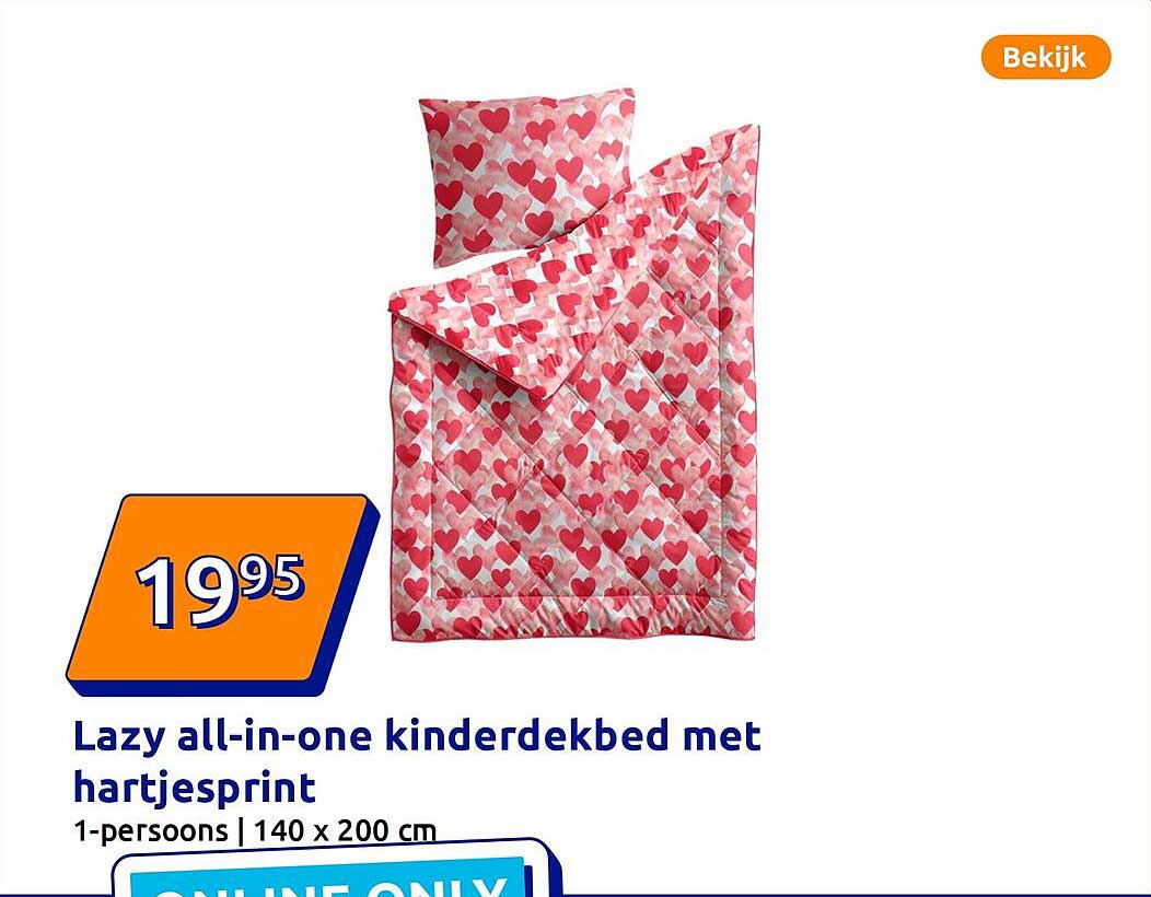 Lazy all-in-one kinderdekbed met hartjesprint