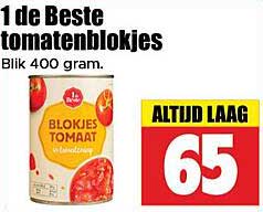 1 de Beste tomatenblokjes Blik 400 gram.