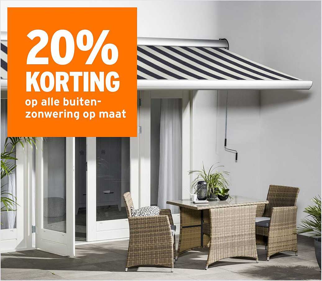 20% KORTING op alle buiten-zonwering op maat
