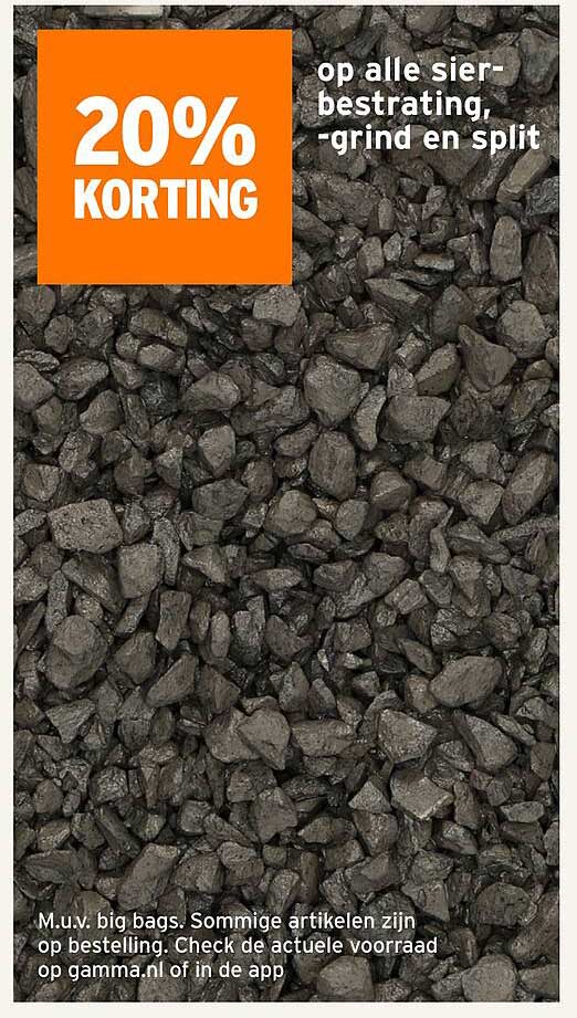 20% korting op alle sierbestrating, grind en split