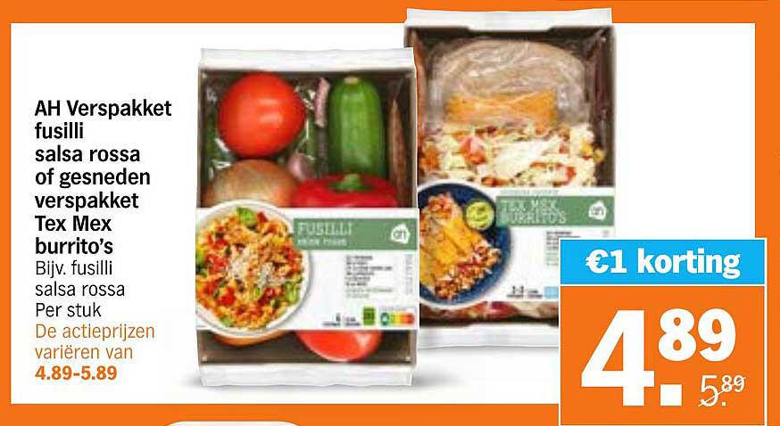 AH Verspakket fusilli salsa rossa of gesneden verspakket Tex Mex burrito’s