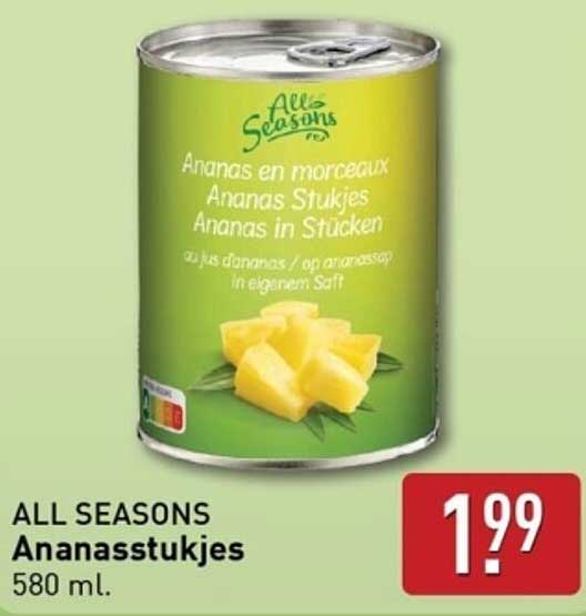 ALL SEASONS Ananasstukjes 580 ml.