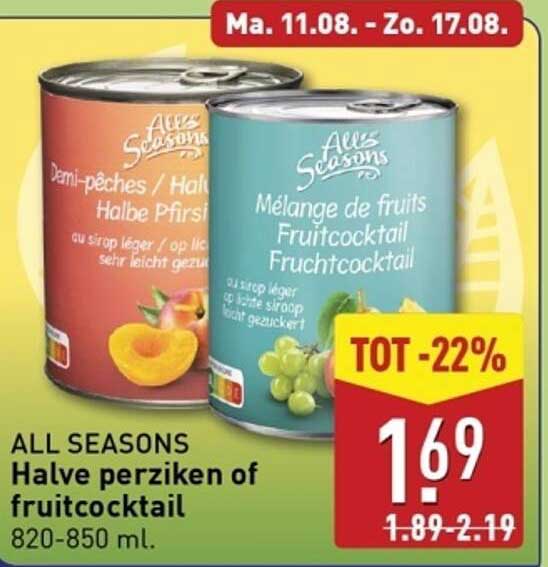 ALL SEASONS Halve perziken of fruitcocktail