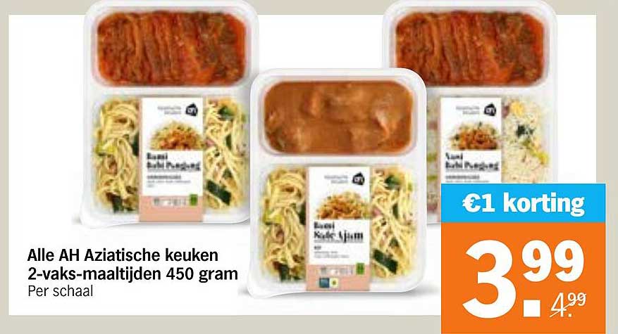 Alle AH Aziatische keuken 2-vaks-maaltijden 450 gram