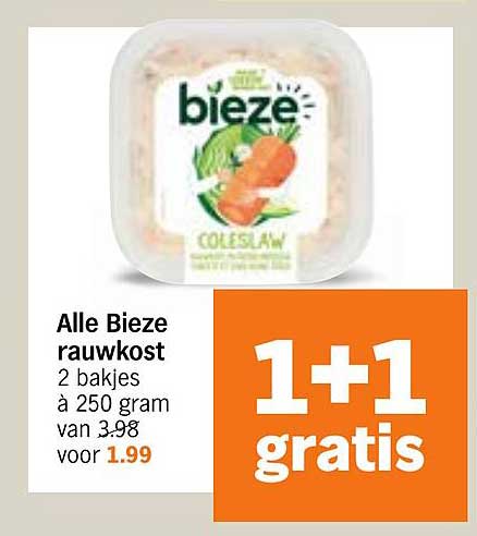 Alle Bieze rauwkost 2 bakjes à 250 gram van 3.98 voor 1.99