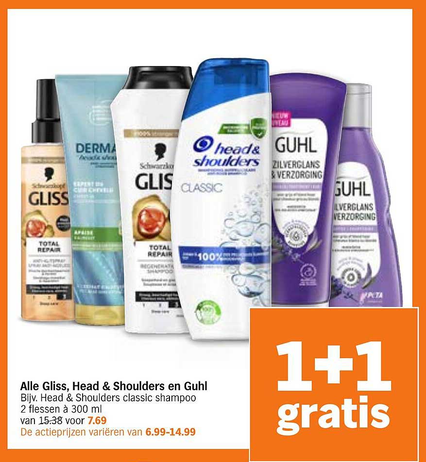 Alle Gliss, Head & Shoulders en Guhl Bijv. Head & Shoulders classic shampoo 2 flessen à 300 ml van 15.38 voor 7.69