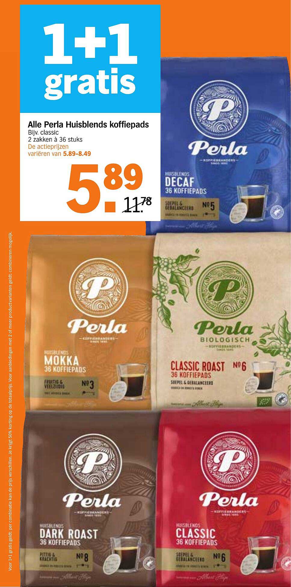 Alle Perla Huisblends koffiepads 1+1 gratis