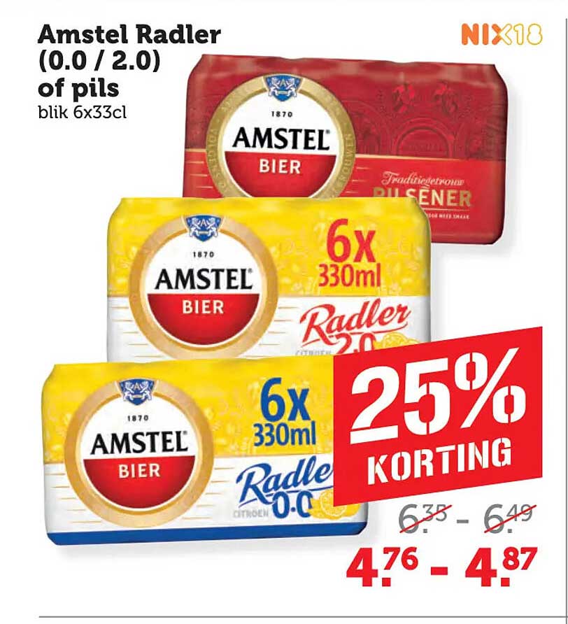 Amstel Radler (0.0 / 2.0) of pils blik 6x33cl