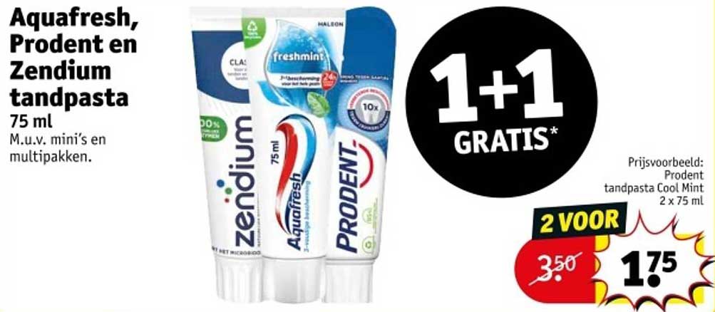 Aquafresh, Prodent en Zendium tandpasta 75 ml