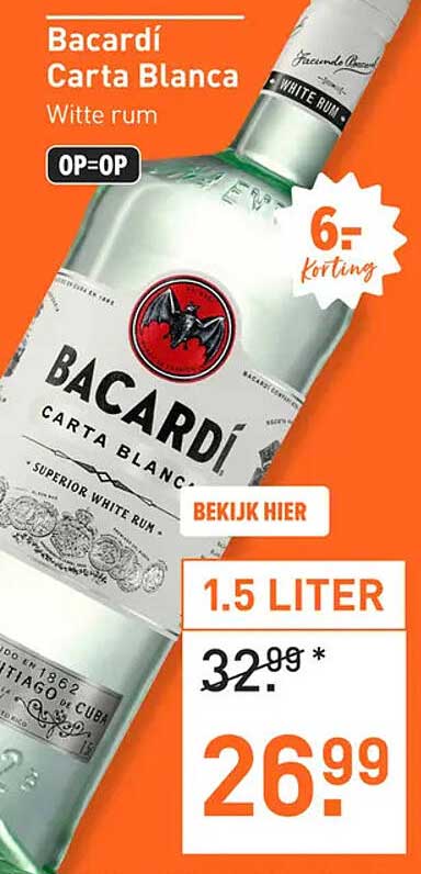 Bacardí Carta Blanca Witte rum 1.5 liter