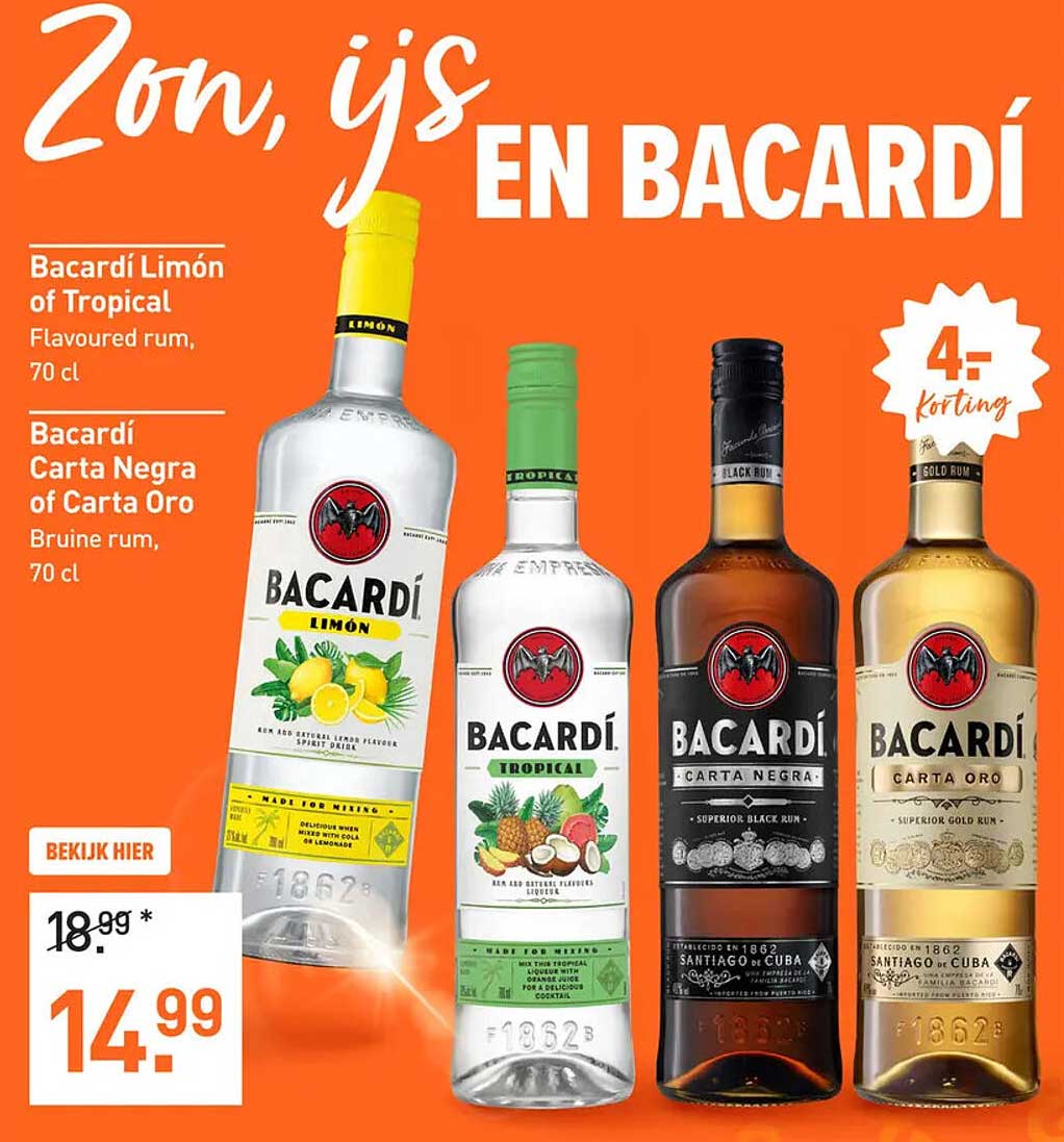 Bacardí Limón of Tropical en Bacardí Carta Negra of Carta Oro