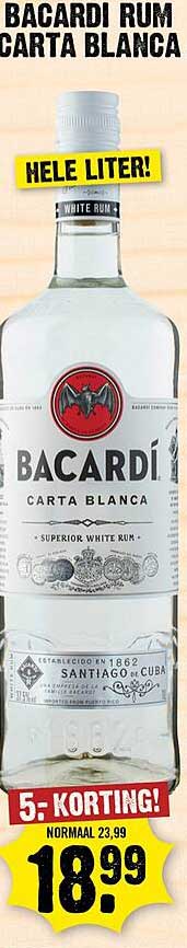 BACARDÍ RUM CARTA BLANCA HELE LITER!