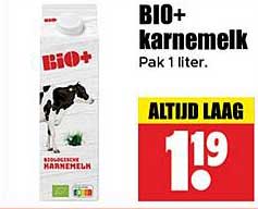 BIO+ karnemelk Pak 1 liter.