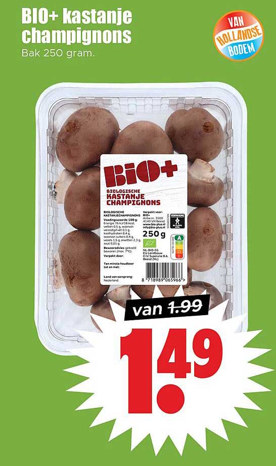 BIO+ kastanje champignons Bak 250 gram