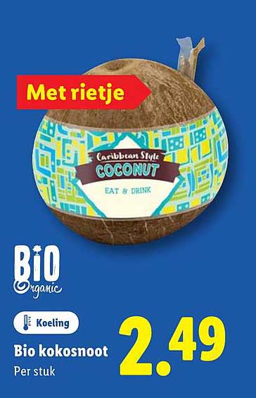 Bio kokosnoot met rietje