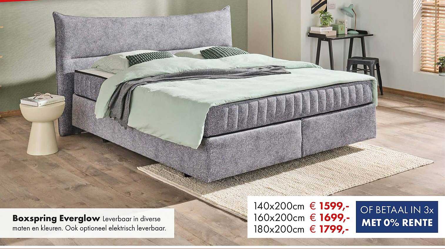 Boxspring Everglow Leverbaar in diverse maten en kleuren. Ook optioneel elektrisch leverbaar.