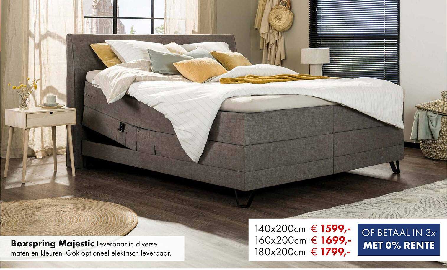 Boxspring Majestic Leverbaar in diverse maten en kleuren. Ook optioneel elektrisch leverbaar.