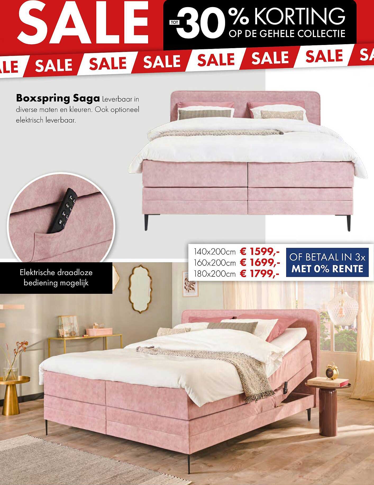 Boxspring Saga Leverbaar in diverse maten en kleuren. Ook optioneel elektrisch leverbaar.