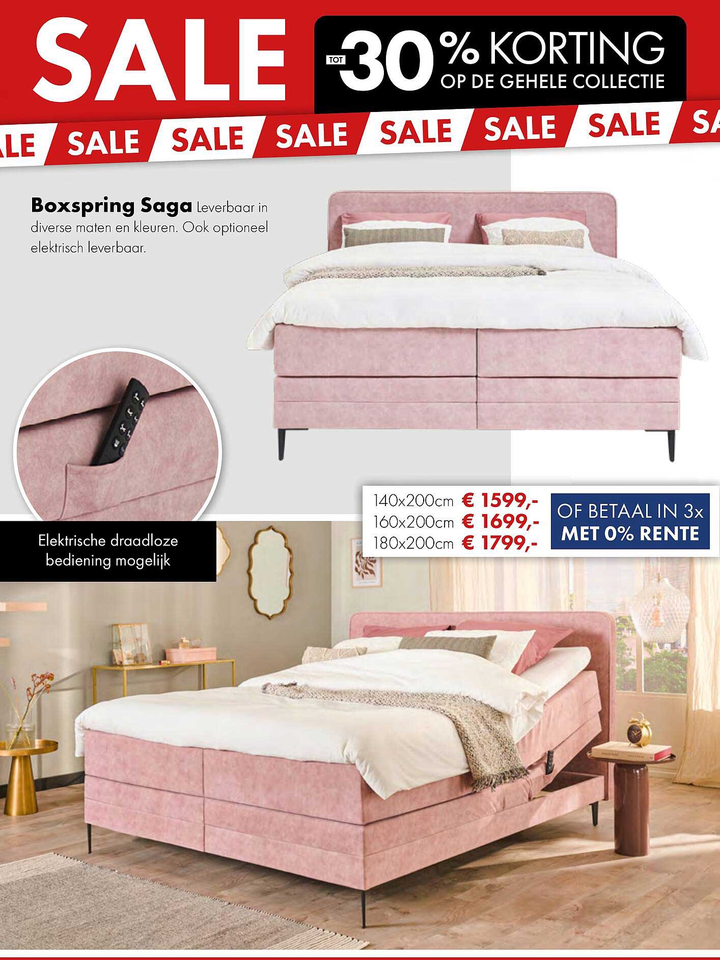 Boxspring Saga Leverbaar in diverse maten en kleuren. Ook optioneel elektrisch leverbaar.