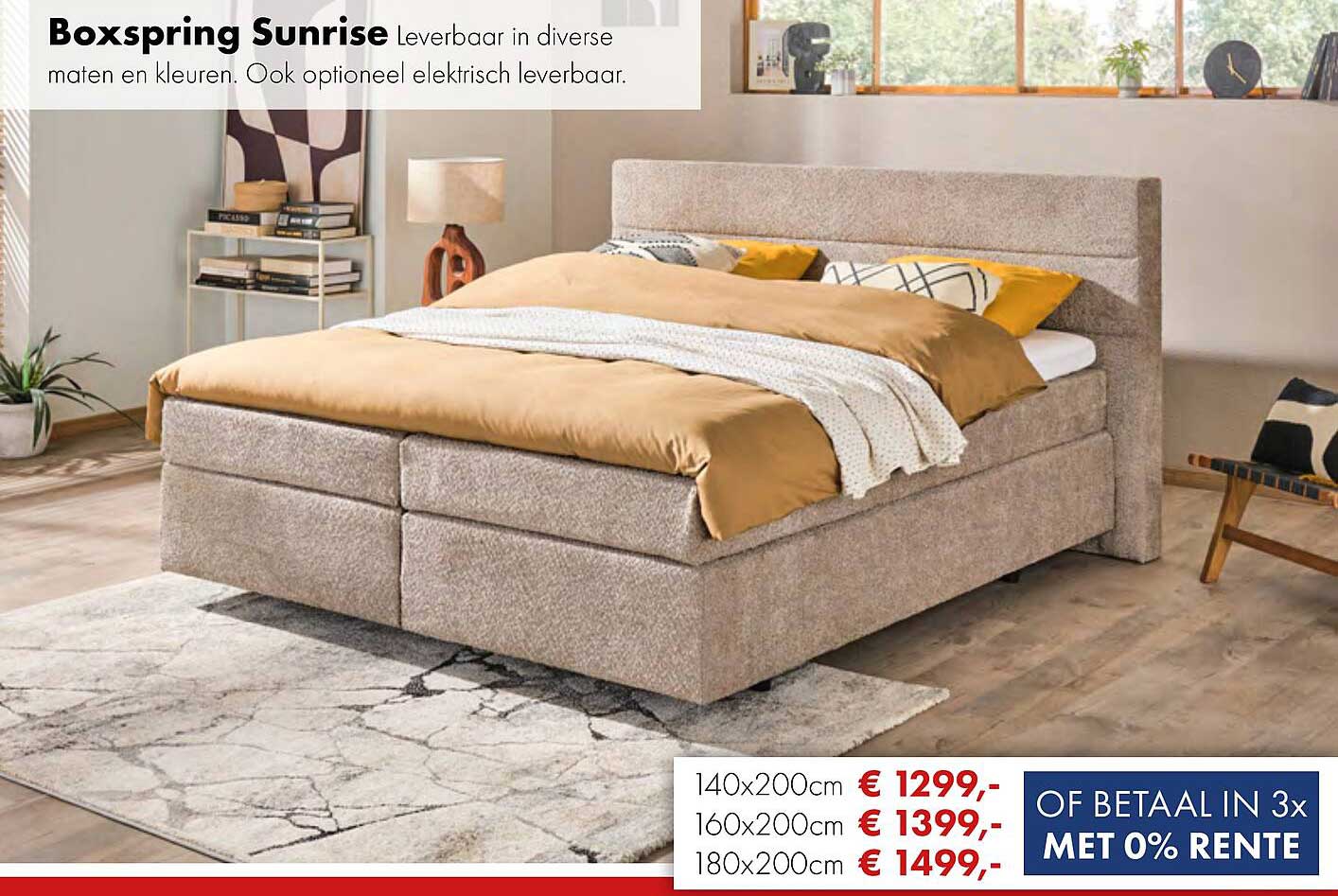 Boxspring Sunrise Leverbaar in diverse maten en kleuren. Ook optioneel elektrisch leverbaar.