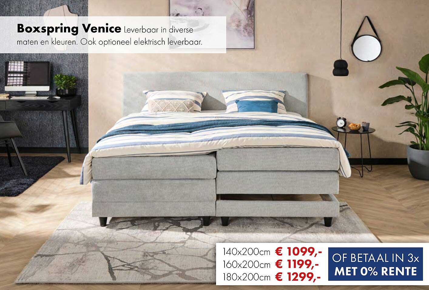 Boxspring Venice Leverbaar in diverse maten en kleuren. Ook optioneel elektrisch leverbaar.