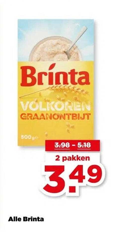 Brinta Volkoren Graanontbijt 500g - 2 pakken voor 3,49