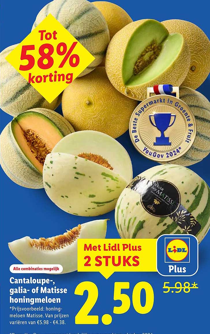 Cantaloupe-, galia- of Matisse honingmeloenen 2 stuks
