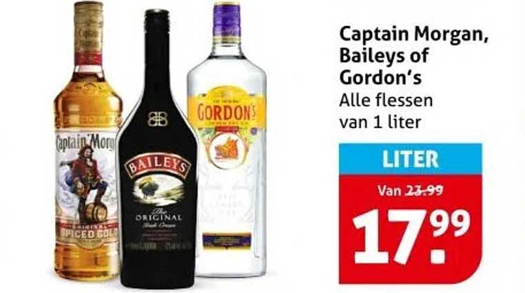 Captain Morgan, Baileys of Gordon’s Alle flessen van 1 liter
