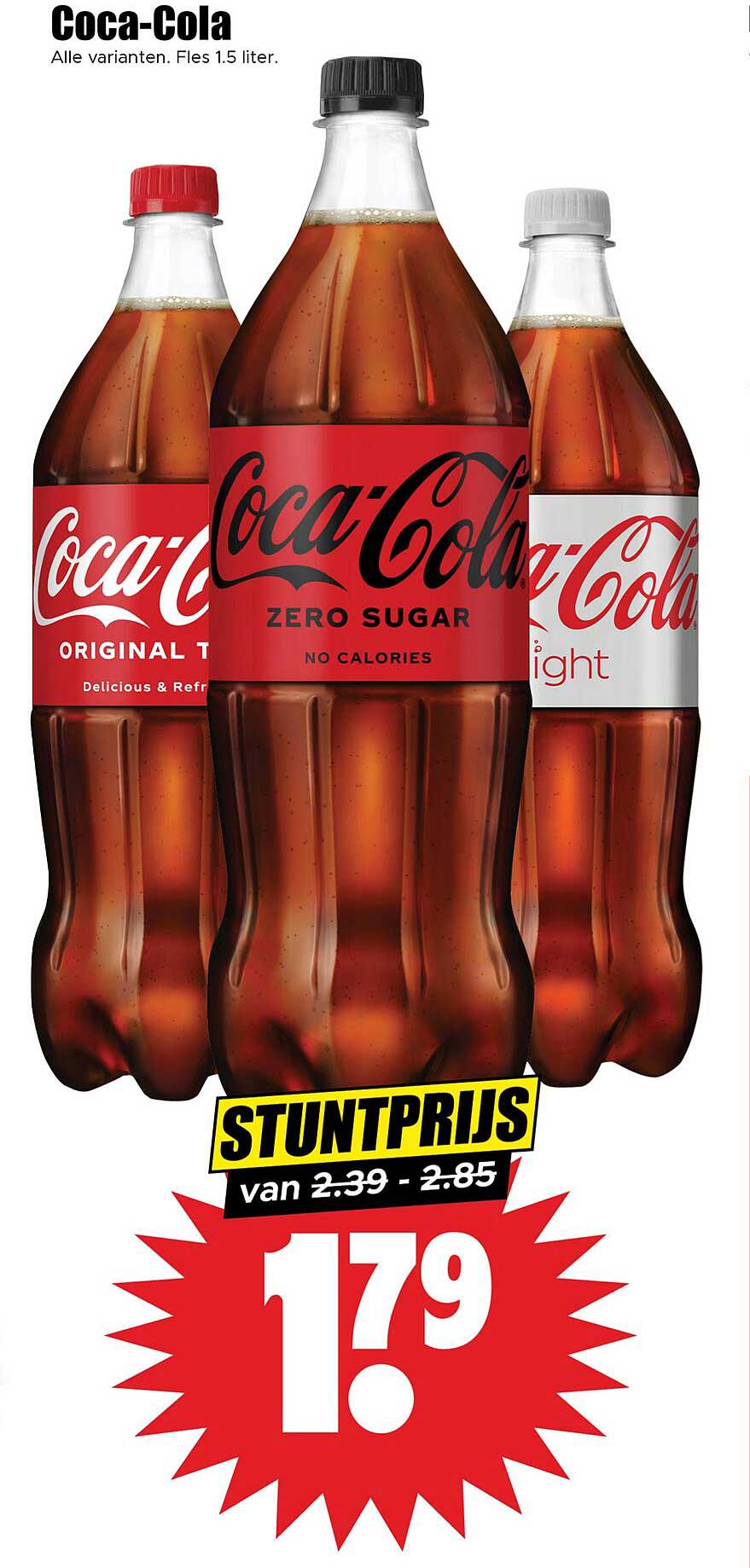 Coca-Cola Alle varianten. Fles 1.5 liter.