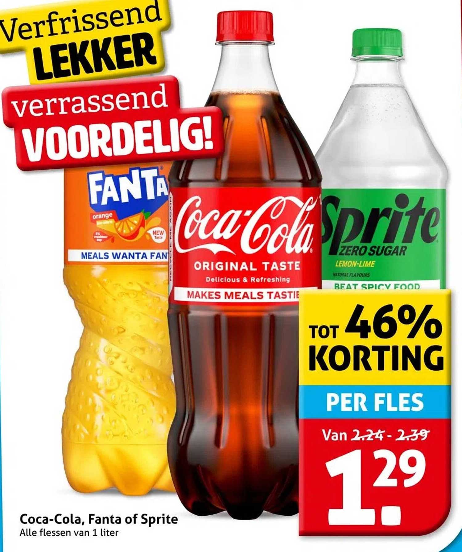 Coca-Cola, Fanta of Sprite - Alle flessen van 1 liter
