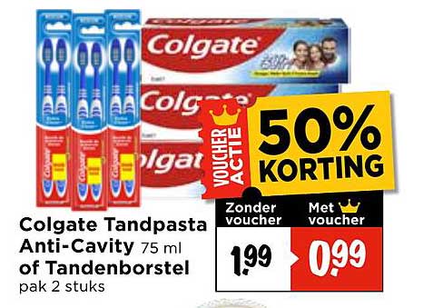 Colgate Tandpasta Anti-Cavity 75 ml of Tandenborstel pak 2 stuks