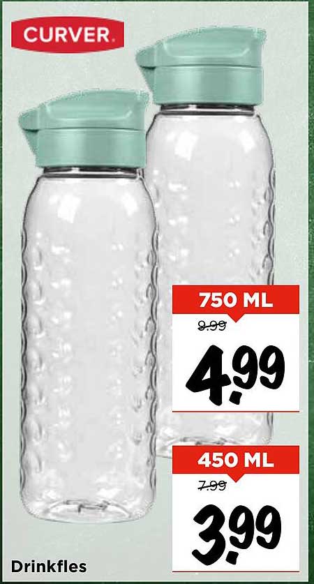 Drinkfles Curver 750 ML voor €4,99 en 450 ML voor €3,99
