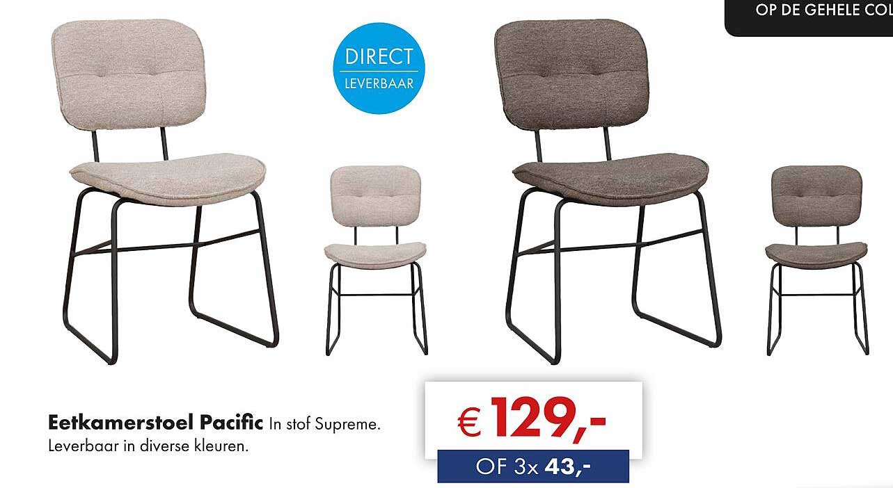 Eetkamerstoel Pacific In stof Supreme. Leverbaar in diverse kleuren.