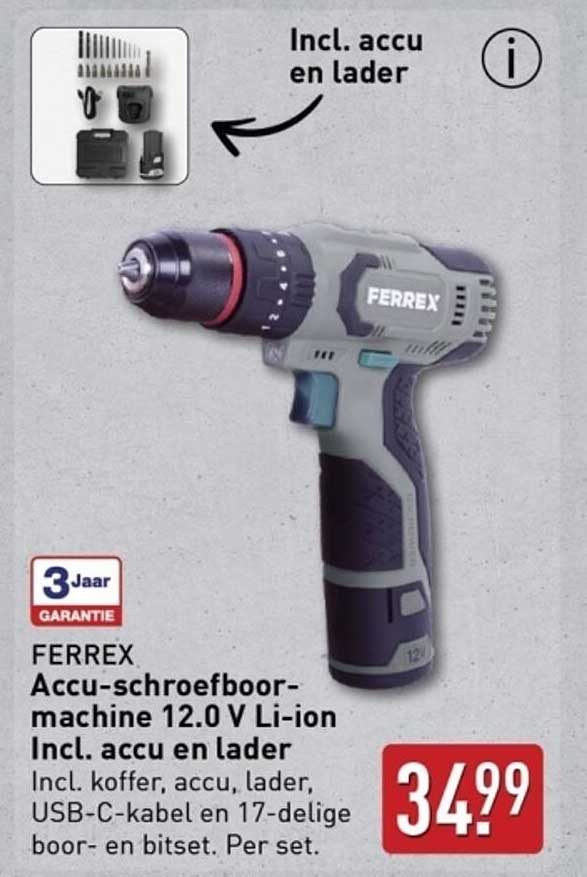 FERREX Accu-schroefboormachine 12.0 V Li-ion Incl. accu en lader