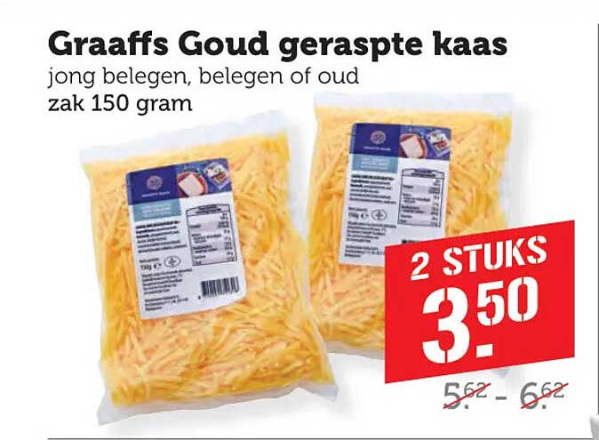 Graaffs Goud geraspte kaas jong belegen, belegen of oud zak 150 gram